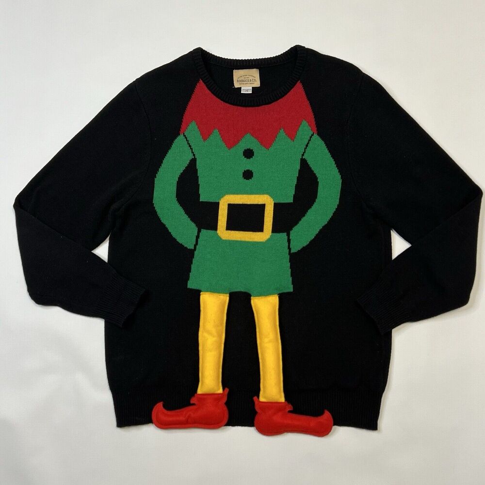 Vtg Sears Elf Christmas Sweater Womens Sz Large Ugly Holiday Party Moveable Legs